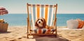 relax dog chair pet beach vacation lazy funny sunglasses summer. Generative AI.