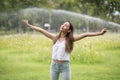 Relax girl breathe fresh air in park Royalty Free Stock Photo