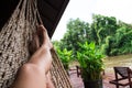 Relax in a hammocks at home in the mountains and the water Royalty Free Stock Photo