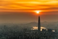 AView of downtown cityscape and Lotte word in Seoul, South Korea.