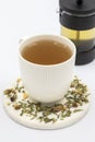 Relax herbal tea on a white background. Close up Royalty Free Stock Photo