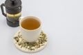 Relax herbal tea on a white background. Copy space Royalty Free Stock Photo