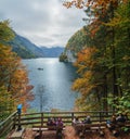 Relax at Konigssee lake in autumn. View of Koenigssee ( King's Lake)