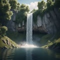 a relax landscape with mountain and waterfall