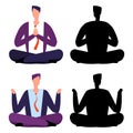 Relax, meditation cartoon businessmen. Two men relaxing