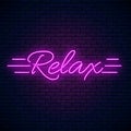 Relax motivation quote glowing neon illustration. Positive attitude concept symbol in neon style Royalty Free Stock Photo