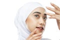 relax pose of beautiful veiled woman wearing white veil with hands gesture Royalty Free Stock Photo