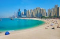 Relax on sandy JBR Marina beach of Dubai, UAE