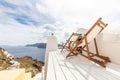 Greece Santorini island, caldera view with blue sea bay. Couple honeymoon destination scenic