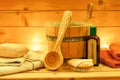 Relax Sauna Still life with sauna accessories Royalty Free Stock Photo