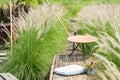 seat and table in garden of coffee shop Royalty Free Stock Photo