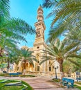 The shady garden at Abu al-Abbas al-Mursi Mosque, Alexandria, Egypt Royalty Free Stock Photo