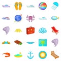 Relax on the ship icons set, cartoon style Royalty Free Stock Photo