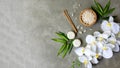 Relax Thai Spa.  Massage spa and hot stones setting for treatment and relax with white orchid on blackboard. Royalty Free Stock Photo