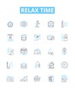 Relax time vector line icons set. Unwind, Recharge, Soothe, Repose, Recline, Tranquilize, Unburden illustration outline
