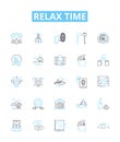 Relax time vector line icons set. Unwind, Recharge, Soothe, Repose, Recline, Tranquilize, Unburden illustration outline