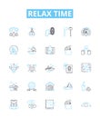 Relax time vector line icons set. Unwind, Recharge, Soothe, Repose, Recline, Tranquilize, Unburden illustration outline Royalty Free Stock Photo