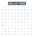 Relax time vector line icons set. Unwind, Recharge, Soothe, Repose, Recline, Tranquilize, Unburden illustration outline