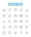 Relax time vector line icons set. Unwind, Recharge, Soothe, Repose, Recline, Tranquilize, Unburden illustration outline Royalty Free Stock Photo