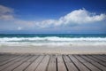 Relax time wooden floor and beautiful sea background