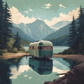 Camper Trailer on the Edge of a Secluded Lake
