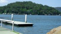 relax view of Houses and Boat Sheds amongst the trees on Hawkesbury River on Sydney Central Coast NSW Australia Royalty Free Stock Photo