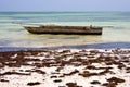 Relax of zanzibar coastline boat pirague in the blue lagoon