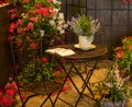Relaxation area surrounded by beautiful flowers