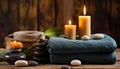 Relaxation, candlelight, spa treatment, aromatherapy, wellbeing, luxury, pampering generated by AI Royalty Free Stock Photo