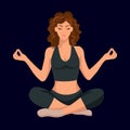 Relaxation concept, meditation. Beautiful woman engaged yoga. Vector illustration Cartoon style Object blue background.