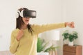 Relaxation concept, Young woman is playing boxing games to experience the virtual with glasses VR