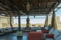 Relaxation lounge in the restaurant on the roof with comfortable sofas