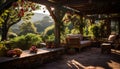 Relaxation in nature embrace, a rustic cottage comfortable porch generated by AI