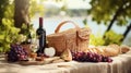 relaxation picnic basket with wine Royalty Free Stock Photo