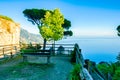 Relaxation place with bench and wonderful panorama, Ravello, Amalfi coast, Italy
