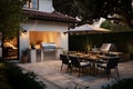 Relaxation Retreat: Villa Patio with Firepit and Seating. Generative By Ai