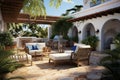 Relaxation Retreat: Villa Patio with Firepit and Seating. Generative By Ai