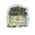 Relaxation zone logo in bungalow style for hotel, restaurant, Chillout, bar, baths, saunas, hotels, guest houses, Motel