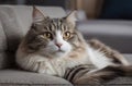 Relaxed Adult Cat Lounging on the Couch: Cozy Feline Vibes.