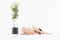 Relaxed african american young woman practicing yoga on the floor Royalty Free Stock Photo