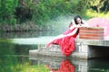 Relaxed Asian Chinese girl enjoy free time