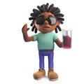 Relaxed black man drinking from a glass, 3d illustration