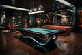 Relaxed Blue room pool table. Generate Ai Royalty Free Stock Photo