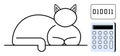Relaxed cat with binary code and a calculator combining relaxation and technology concepts Royalty Free Stock Photo