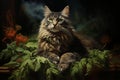 Relaxed Cat on Cannabis Leaves. AI