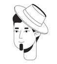 Relaxed caucasian man in hat monochrome flat linear character head