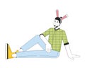 Relaxed caucasian man with rabbit ears 2D linear cartoon character