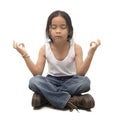 Relaxed child practicing yoga on a white