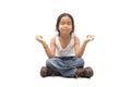 Relaxed child practicing yoga on a white