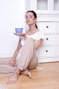 Relaxed coffe tea drinking girl